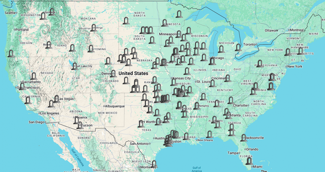 Map of Platinum Arch US Storage Tank Projects