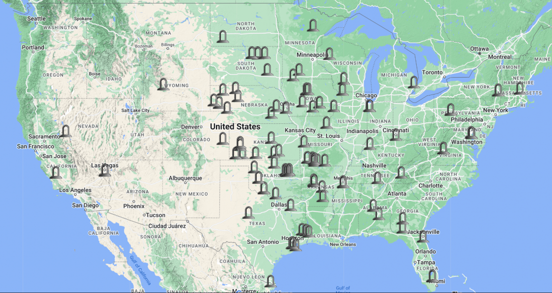 Map of Platinum Arch US Storage Tank Projects
